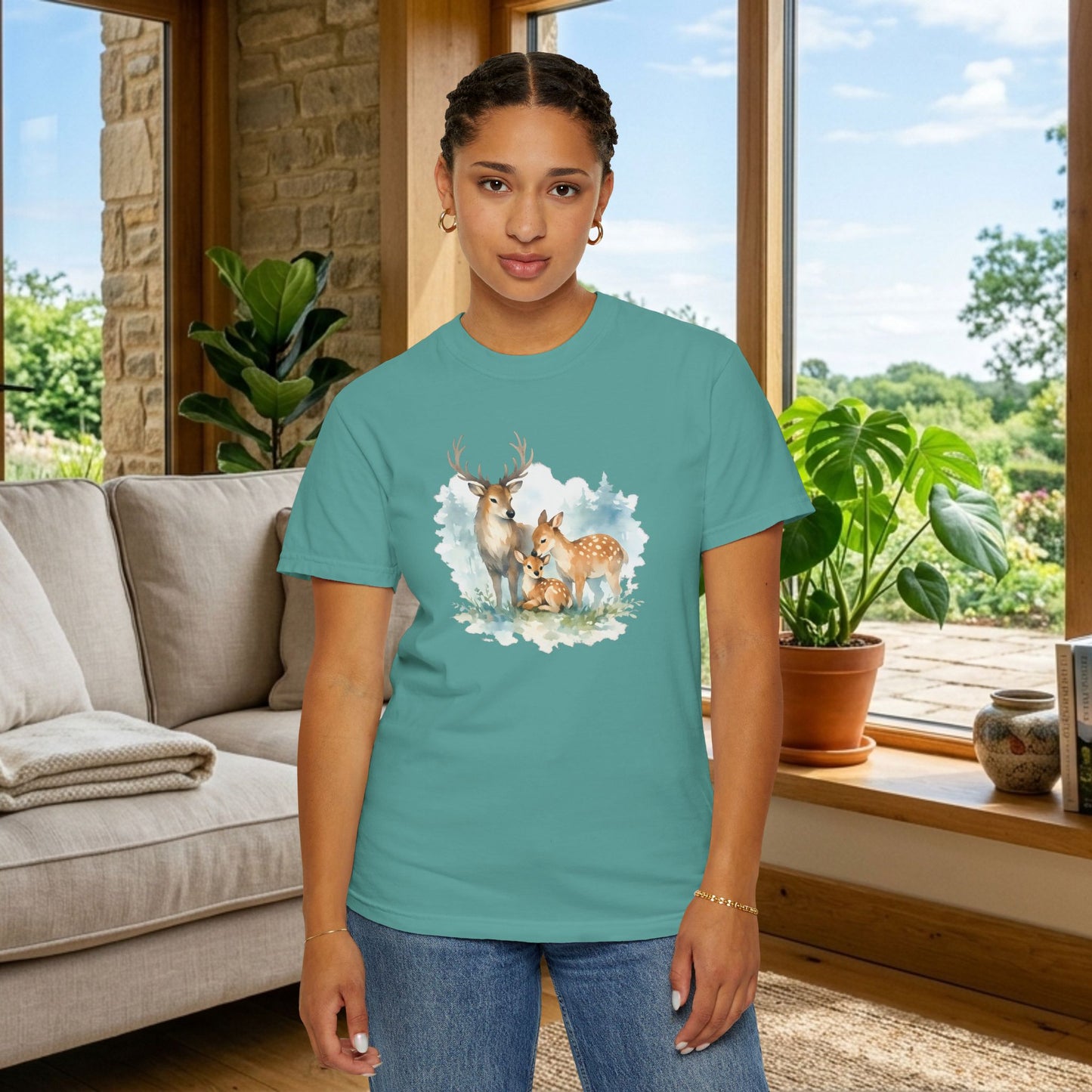 Watercolor Deer Family Tee | Forest Wildlife Art Shirt | Nature Lover Gift | Unisex