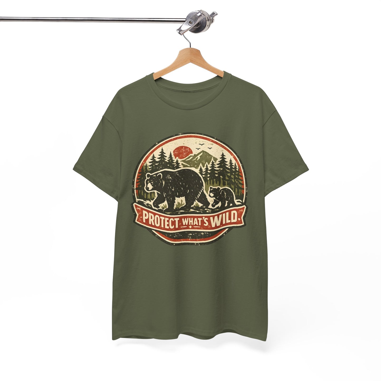 Bear and Cub Retro Badge Tee | Protect What's Wild | Wildlife Lover Gift | Unisex