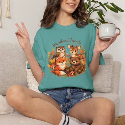 Woodland Friends Badge Watercolor Tee | Fox Bear Deer Owl Shirt | Nature Lover Gift