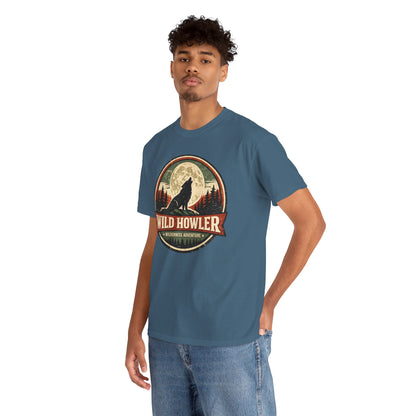 Howling Wolf Vintage Badge Tee | Full Moon Wilderness Shirt | Nature Lover Gift