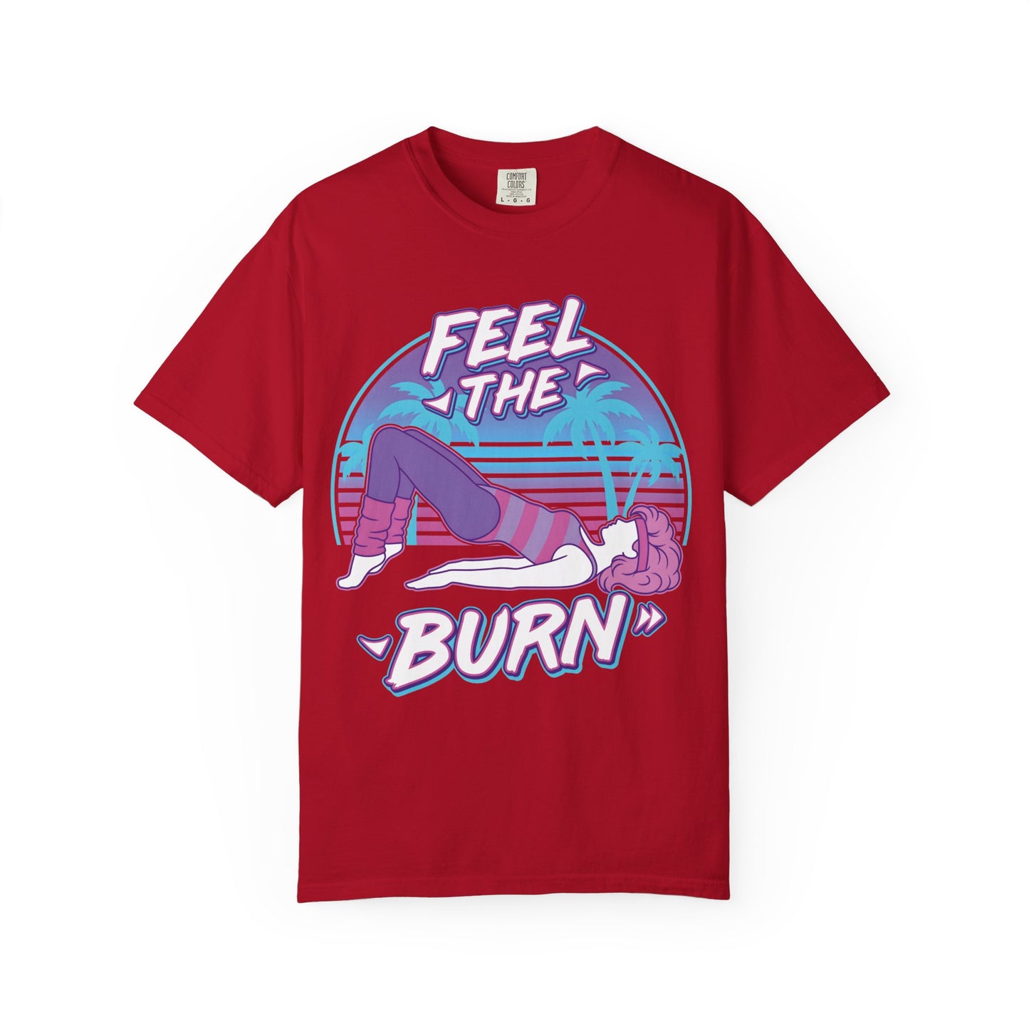 Feel the Burn Retro 80s Glute Thrust Pose Graphic Tee | Vintage Workout Shirt