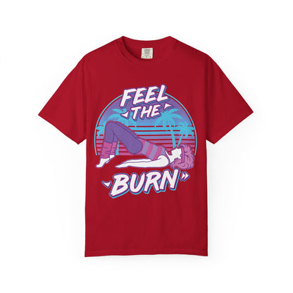 Feel the Burn Retro 80s Glute Thrust Pose Graphic Tee | Vintage Workout Shirt