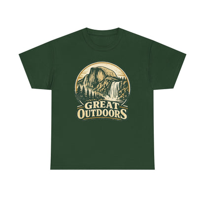 Great Outdoors Retro Badge Tee | Yosemite Half Dome Graphic Shirt | Camping Gift