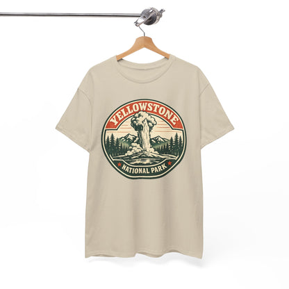 Yellowstone Park Badge Tee | Old Faithful Mountain Pine Trees Retro Circle Design