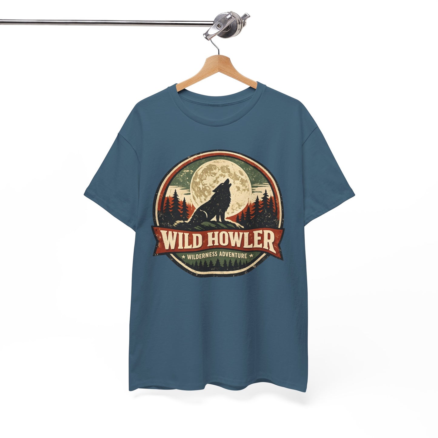 Howling Wolf Vintage Badge Tee | Full Moon Wilderness Shirt | Nature Lover Gift