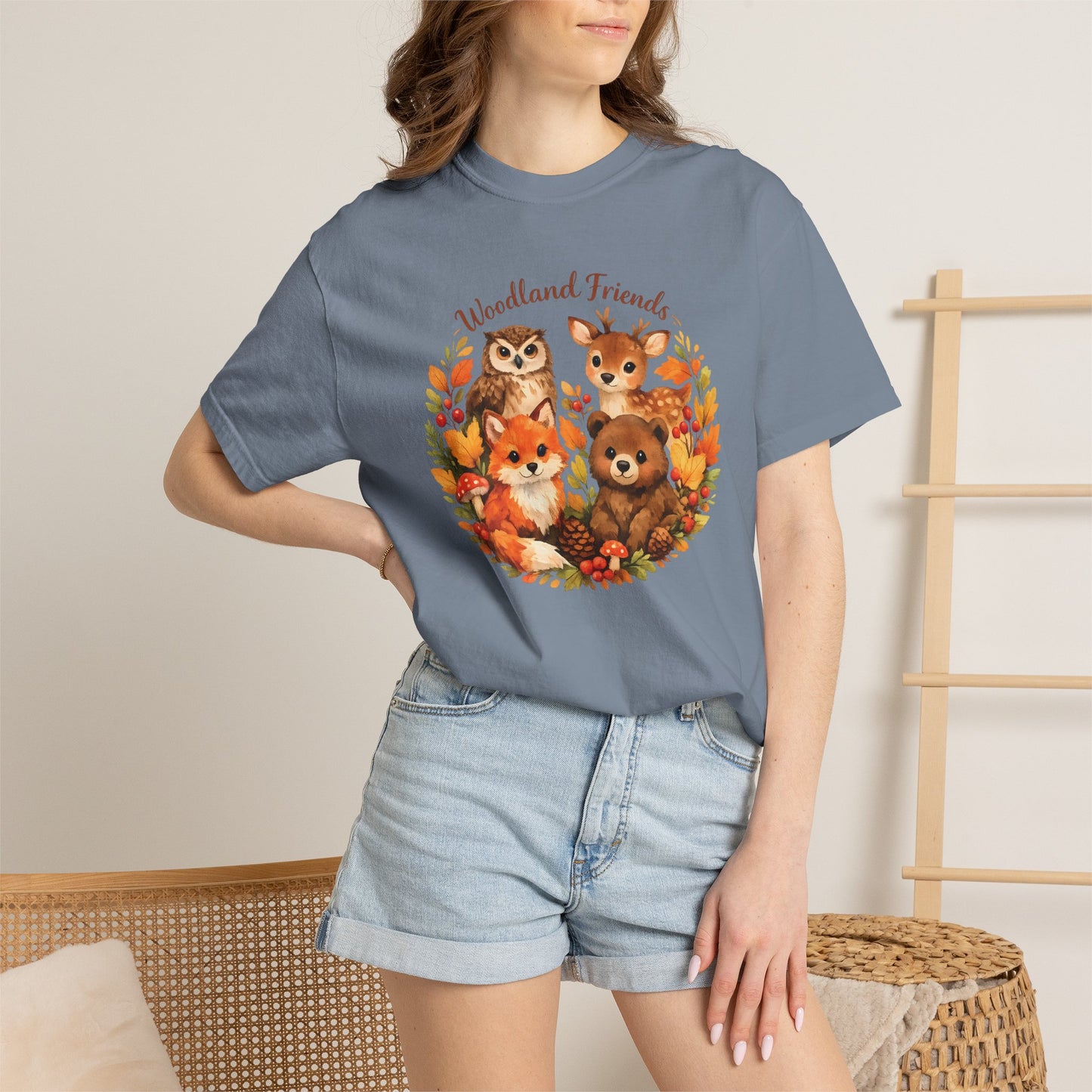 Woodland Friends Badge Watercolor Tee | Fox Bear Deer Owl Shirt | Nature Lover Gift