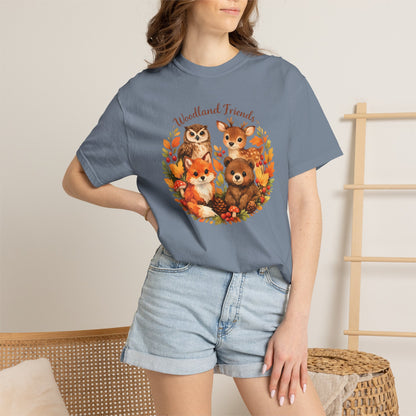 Woodland Friends Badge Watercolor Tee | Fox Bear Deer Owl Shirt | Nature Lover Gift