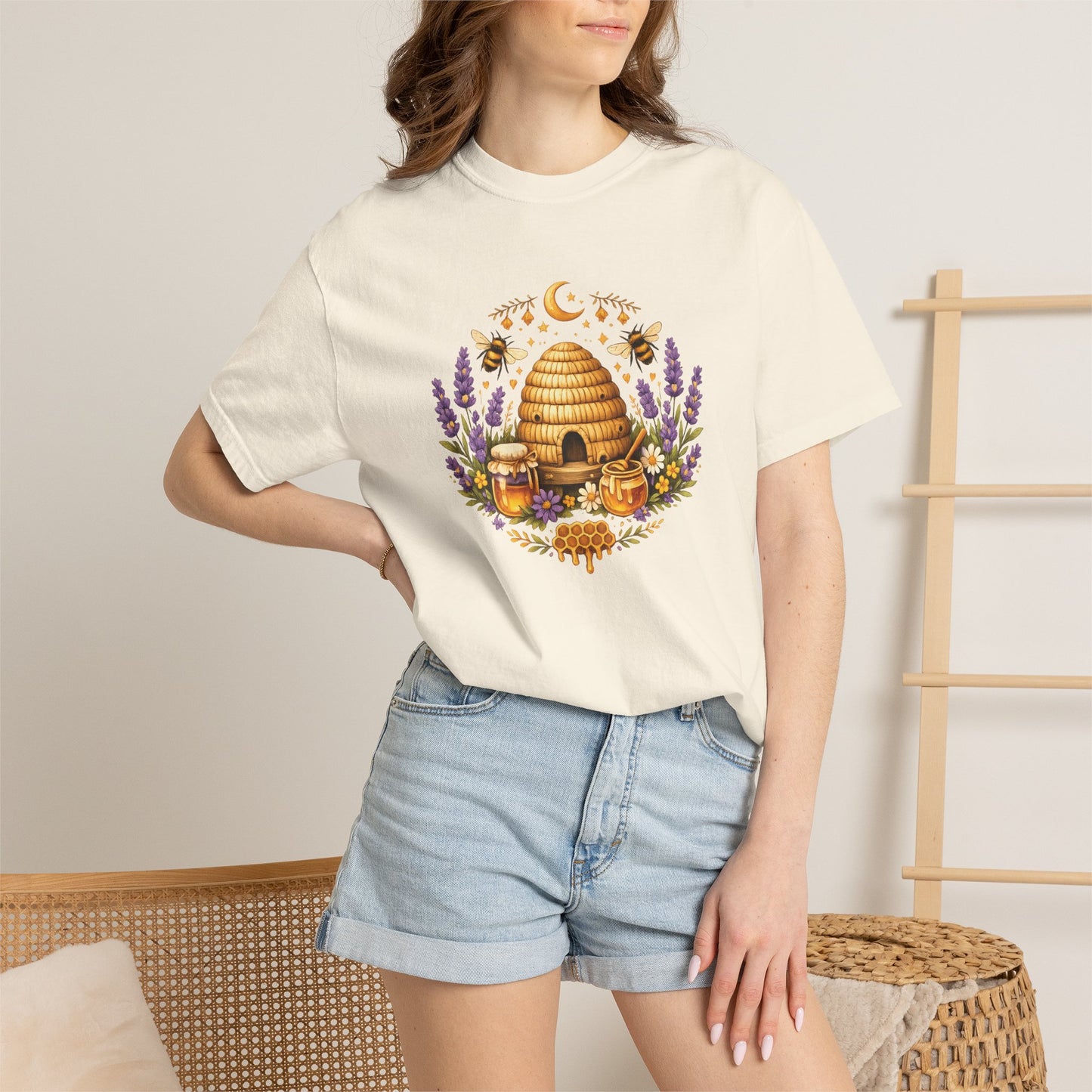 Beehive Honey and Lavender Tee | Vintage Nature Art Shirt | Botanical Garden Gift