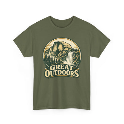 Great Outdoors Retro Badge Tee | Yosemite Half Dome Graphic Shirt | Camping Gift