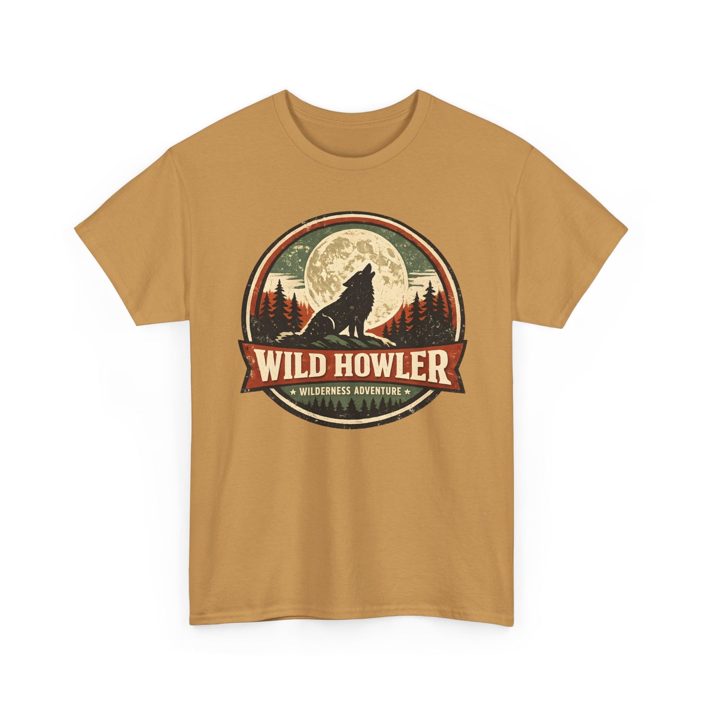 Howling Wolf Vintage Badge Tee | Full Moon Wilderness Shirt | Nature Lover Gift