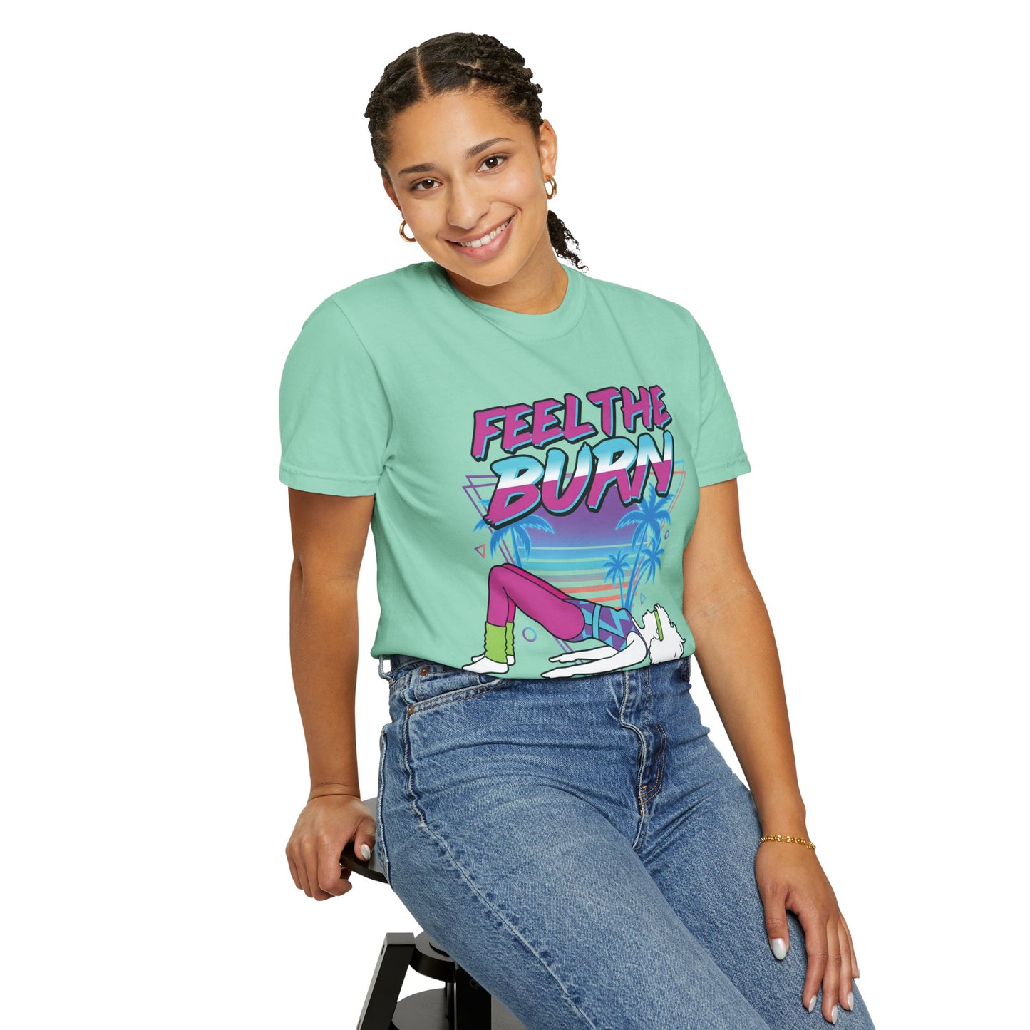 Feel the Burn Neon 80s Aerobics Graphic Tee | Retro Workout Shirt Women