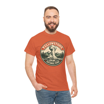 Yellowstone Park Badge Tee | Old Faithful Mountain Pine Trees Retro Circle Design