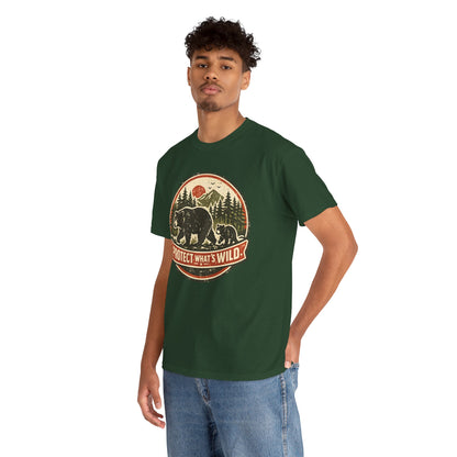 Bear and Cub Retro Badge Tee | Protect What's Wild | Wildlife Lover Gift | Unisex