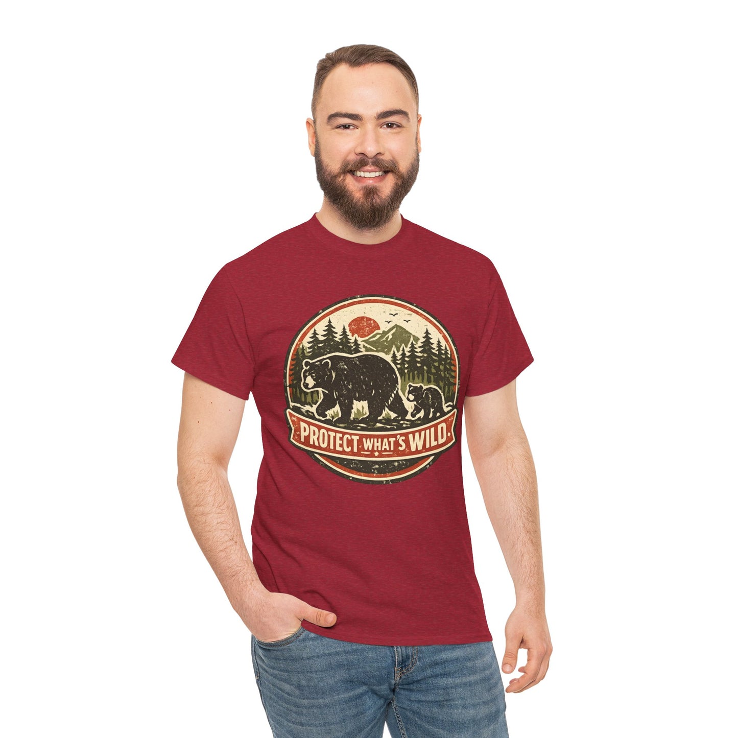 Bear and Cub Retro Badge Tee | Protect What's Wild | Wildlife Lover Gift | Unisex