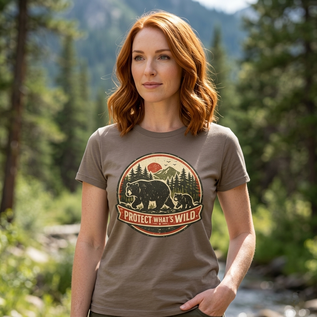 Bear and Cub Retro Badge Tee | Protect What's Wild | Wildlife Lover Gift | Unisex