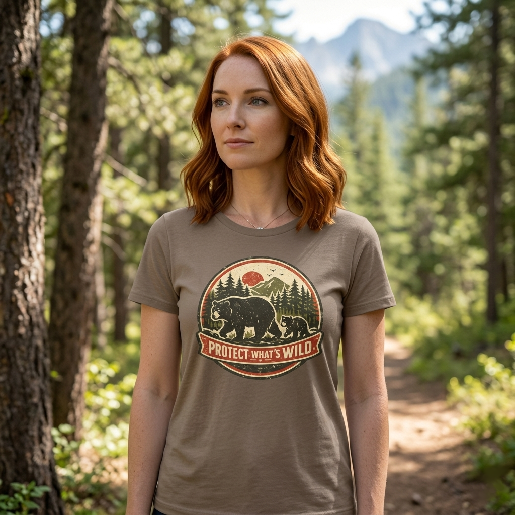 Bear and Cub Retro Badge Tee | Protect What's Wild | Wildlife Lover Gift | Unisex