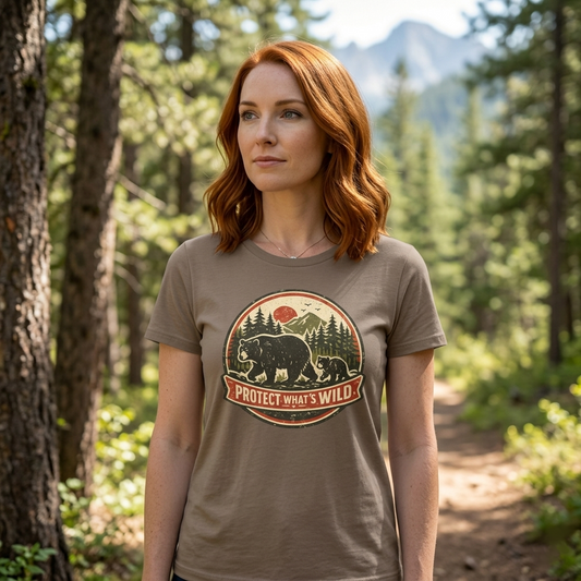 Bear and Cub Retro Badge Tee | Protect What's Wild | Wildlife Lover Gift | Unisex