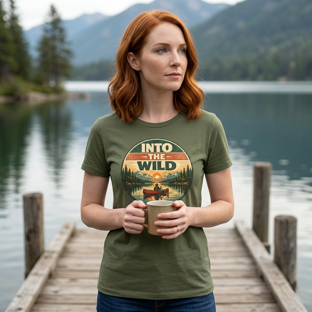 Into the Wild Canoe Badge Tee | Vintage Outdoor Graphic Shirt | Camping Adventure Gift