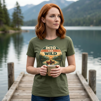 Into the Wild Canoe Badge Tee | Vintage Outdoor Graphic Shirt | Camping Adventure Gift