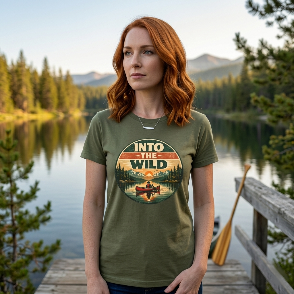 Into the Wild Canoe Badge Tee | Vintage Outdoor Graphic Shirt | Camping Adventure Gift