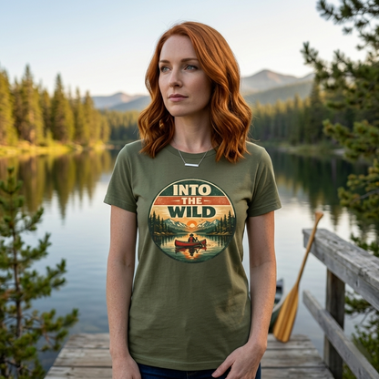 Into the Wild Canoe Badge Tee | Vintage Outdoor Graphic Shirt | Camping Adventure Gift
