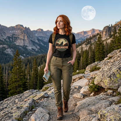 Howling Wolf Vintage Badge Tee | Full Moon Wilderness Shirt | Nature Lover Gift