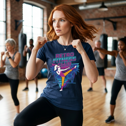 Retro Fitness Club High Kick 80s Tee | Vintage Aerobics Shirt Women