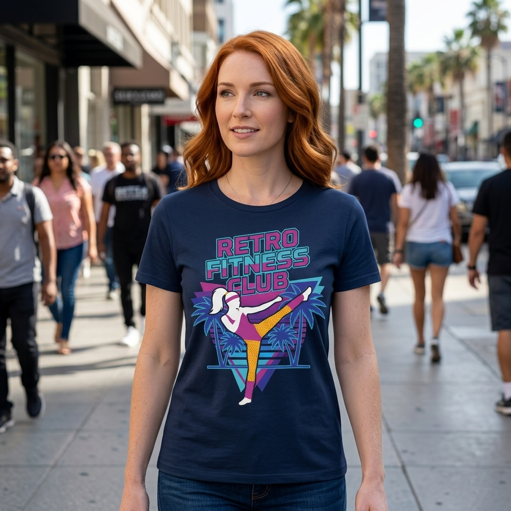 Retro Fitness Club High Kick 80s Tee | Vintage Aerobics Shirt Women