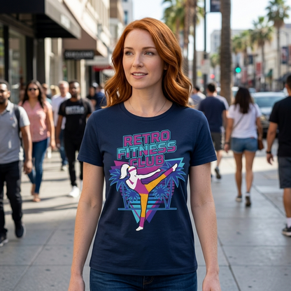 Retro Fitness Club High Kick 80s Tee | Vintage Aerobics Shirt Women