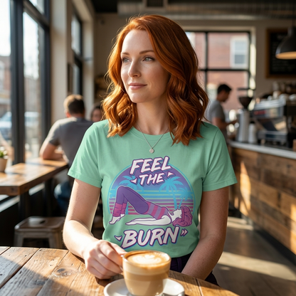 Feel the Burn Retro 80s Glute Thrust Pose Graphic Tee | Vintage Workout Shirt