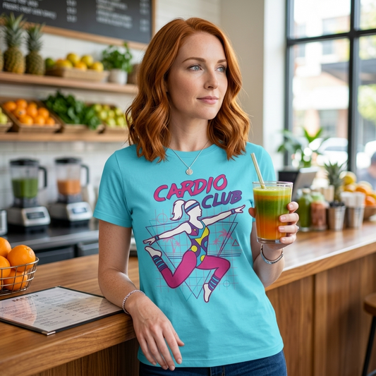 Cardio Club Retro 80s Grid Aerobics Graphic Tee | Vintage Gym Shirt Women