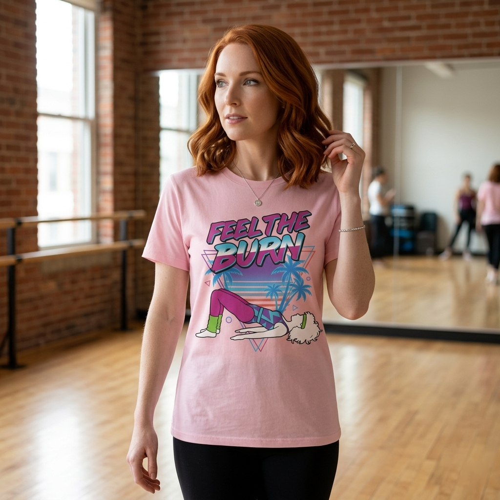 Feel the Burn Neon 80s Aerobics Graphic Tee | Retro Workout Shirt Women