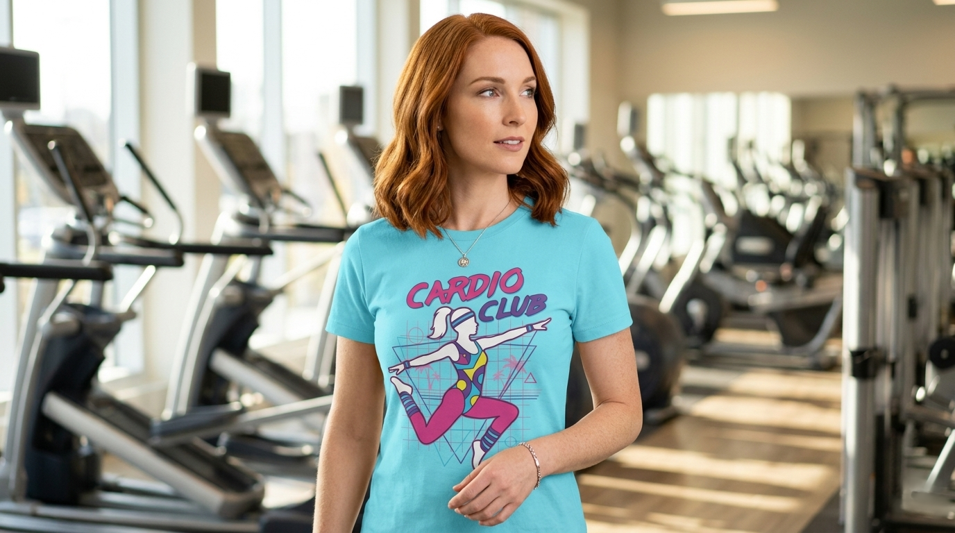 Cardio Club Retro 80s Grid Aerobics Graphic Tee | Vintage Gym Shirt Women