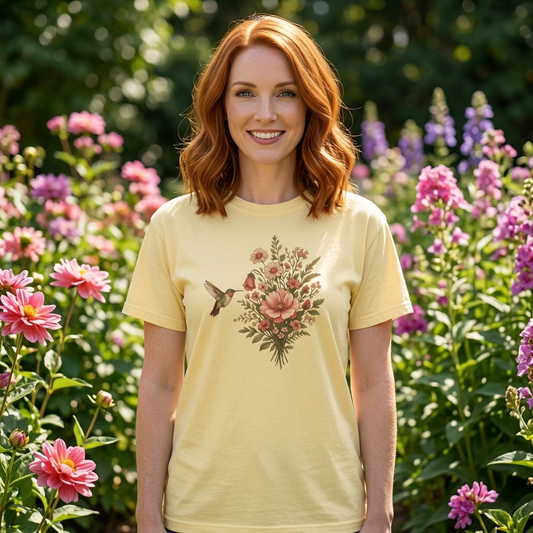 Cottagecore Wildflower Hummingbird Tee | Botanical Art Shirt | Nature Lover Gift