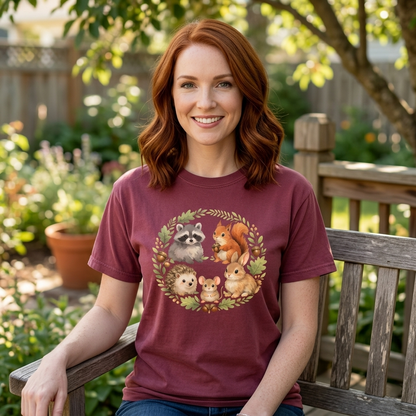 Woodland Animals Circle Watercolor Tee | Forest Creature Gift Shirt | Nature Lover