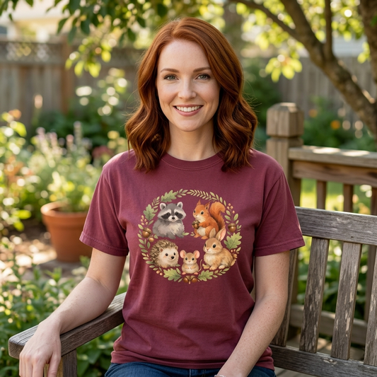 Woodland Animals Circle Watercolor Tee | Forest Creature Gift Shirt | Nature Lover