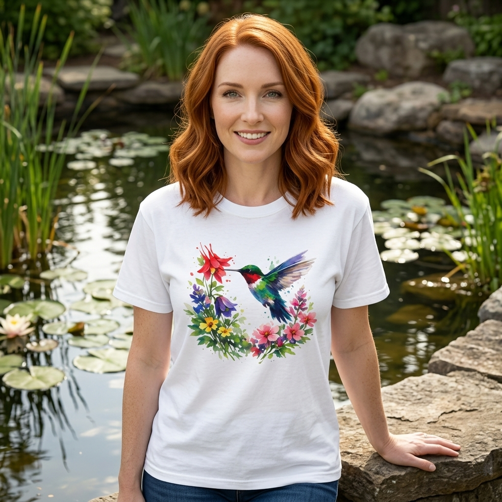 Hummingbird Wildflower Watercolor Tee | Jewel Tone Nature Shirt | Bird Watcher Gift