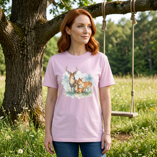 Watercolor Deer Family Tee | Forest Wildlife Art Shirt | Nature Lover Gift | Unisex