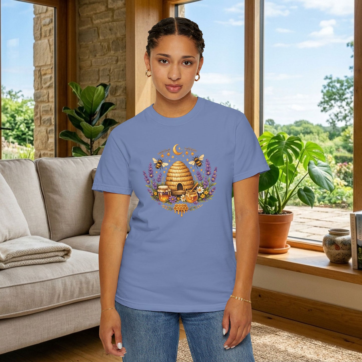 Beehive Honey and Lavender Tee | Vintage Nature Art Shirt | Botanical Garden Gift