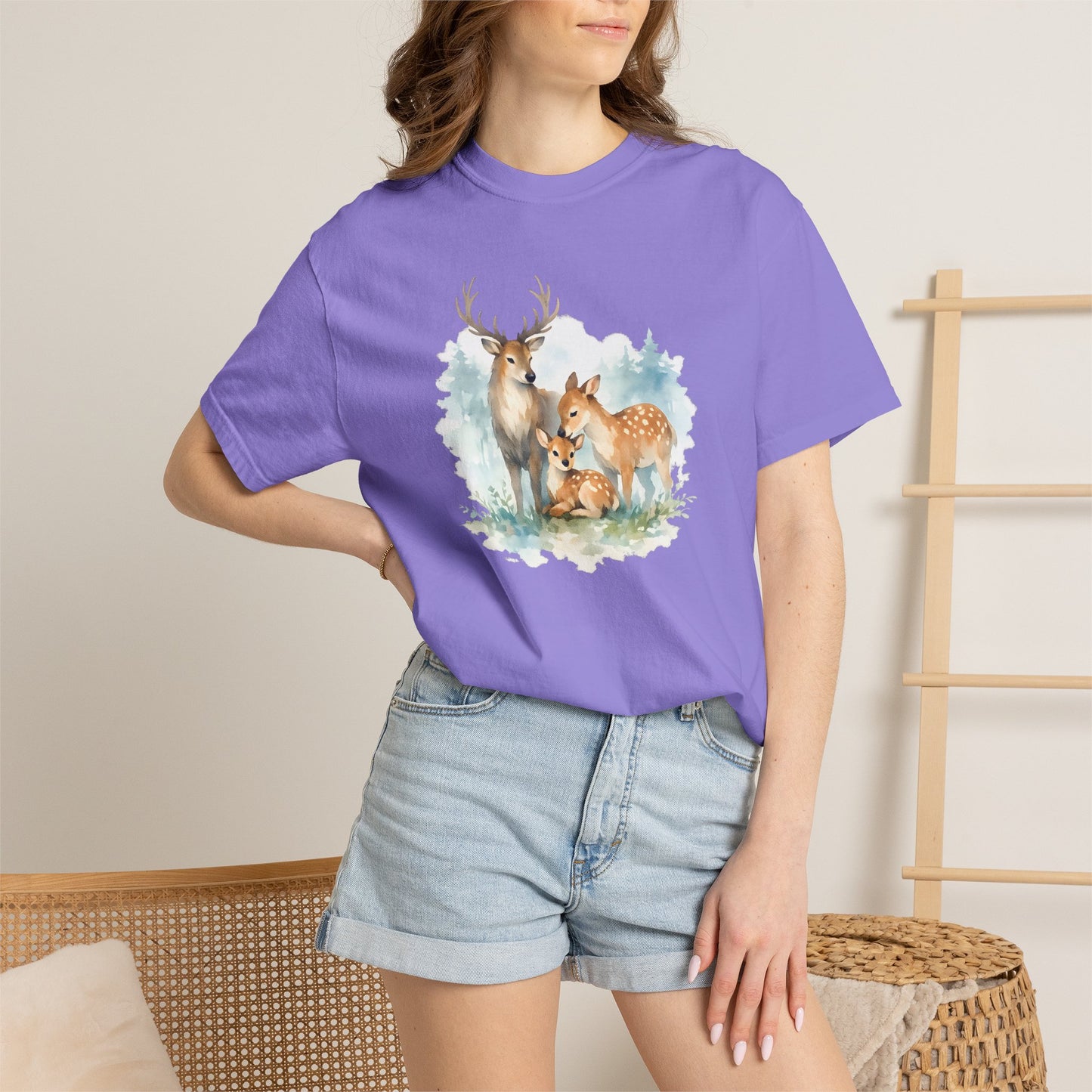 Watercolor Deer Family Tee | Forest Wildlife Art Shirt | Nature Lover Gift | Unisex