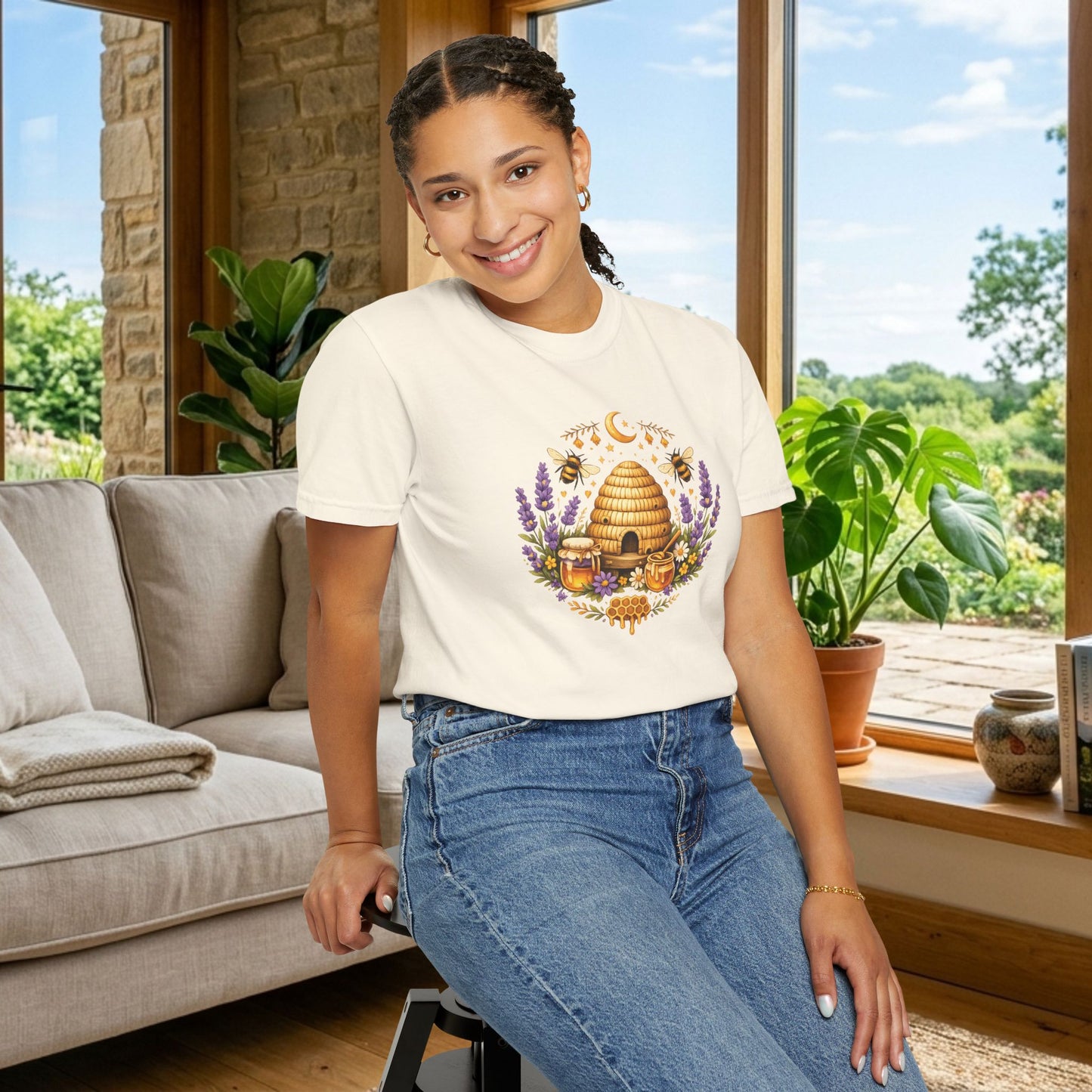 Beehive Honey and Lavender Tee | Vintage Nature Art Shirt | Botanical Garden Gift