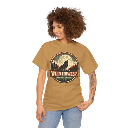 Howling Wolf Vintage Badge Tee | Full Moon Wilderness Shirt | Nature Lover Gift