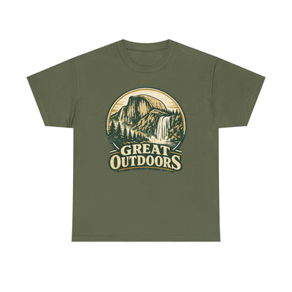 Great Outdoors Retro Badge Tee | Yosemite Half Dome Graphic Shirt | Camping Gift