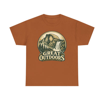 Great Outdoors Retro Badge Tee | Yosemite Half Dome Graphic Shirt | Camping Gift