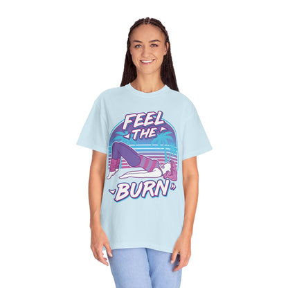 Feel the Burn Retro 80s Glute Thrust Pose Graphic Tee | Vintage Workout Shirt