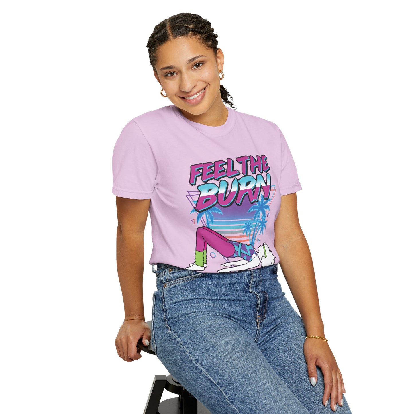 Feel the Burn Neon 80s Aerobics Graphic Tee | Retro Workout Shirt Women