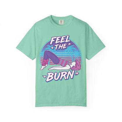 Feel the Burn Retro 80s Glute Thrust Pose Graphic Tee | Vintage Workout Shirt