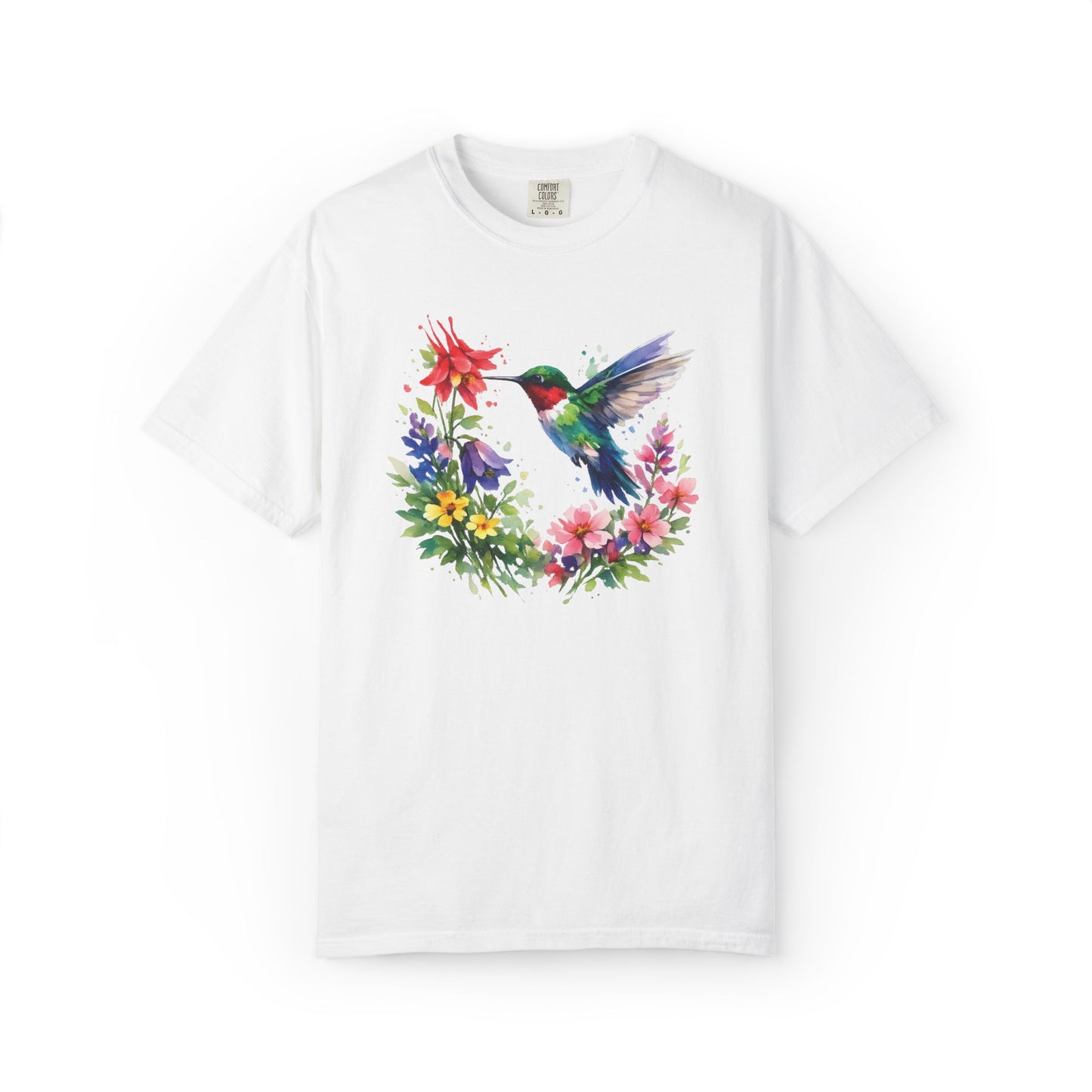 Hummingbird Wildflower Watercolor Tee | Jewel Tone Nature Shirt | Bird Watcher Gift
