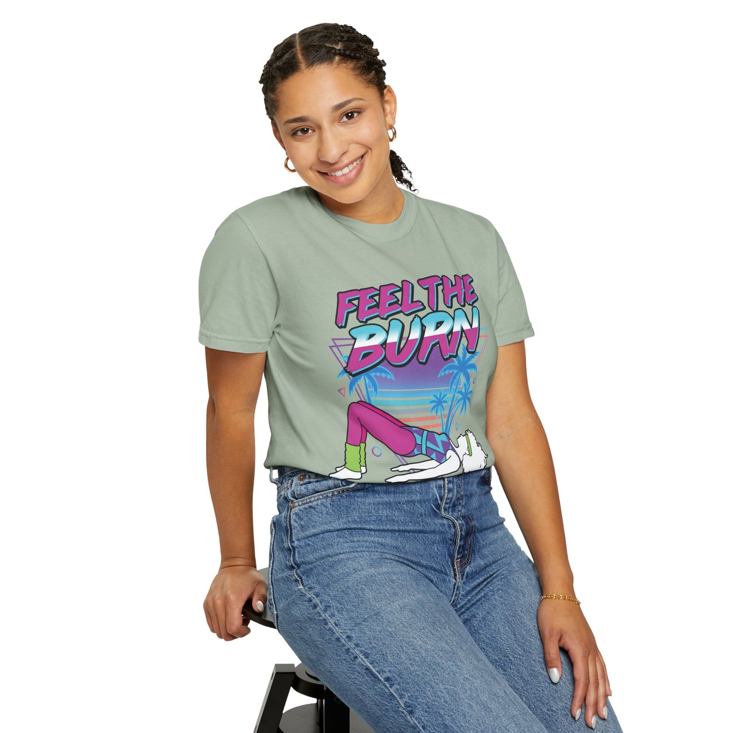 Feel the Burn Neon 80s Aerobics Graphic Tee | Retro Workout Shirt Women