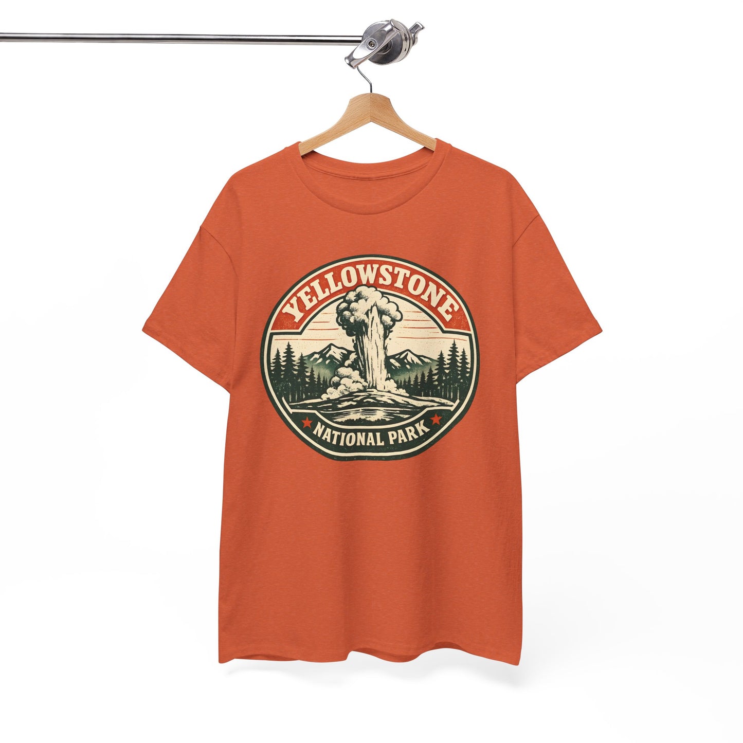 Yellowstone Park Badge Tee | Old Faithful Mountain Pine Trees Retro Circle Design